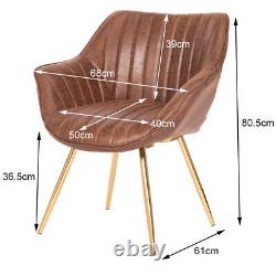 2PCS Retro Dining Chairs Distressed PU Leather Upholstered Seat With Metal Legs