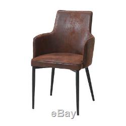 2PCS Upholstered Armchairs Dining Chairs Powder Coating Legs Muti-use Brown