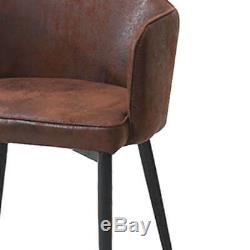 2PCS Upholstered Armchairs Dining Chairs Powder Coating Legs Muti-use Brown