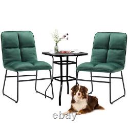 2PCS Velvet Dining Chairs Set Upholstered Seat Folding Back & Metal Legs Chair