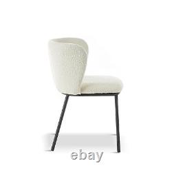 2Pcs Boucle Dining Chairs White Upholstery Seat with Black Legs Home