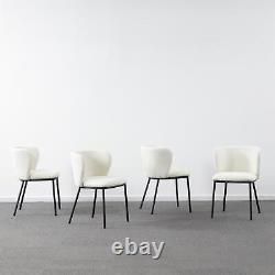 2Pcs Boucle Dining Chairs White Upholstery Seat with Black Legs Home