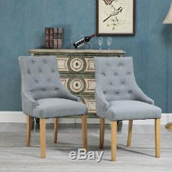 2Pcs Dining Armchairs High Back Soft Upholstered Wooden Legs Linen Fabric Grey