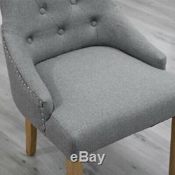 2Pcs Dining Armchairs High Back Soft Upholstered Wooden Legs Linen Fabric Grey