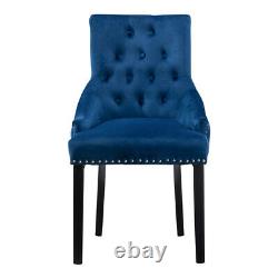 2Pcs Dining Chair Button Tufted Velvet Chairs with Knocker Accent Chairs Blue UK