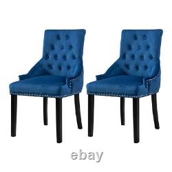 2Pcs Dining Chair Button Tufted Velvet Chairs with Knocker Accent Chairs Blue UK