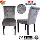 2pcs Dining Chairs Armchair High Back Upholstered Fabric Wood Leg Grey New