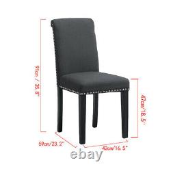 2Pcs Dining Chairs High Back Dining Room Fabric Upholstered Rivets Dark Grey New