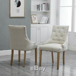 2Pcs Fabric Upholstered Curved Button Tufted Accent Lounge Dining Chair Beige UK