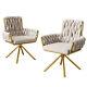 2pcs Rotatable Dining Chairs Velvet Padded Metal Legs Kitchen Swivel Chair Beige