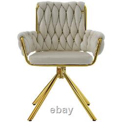 2Pcs Rotatable Dining Chairs Velvet Padded Metal Legs Kitchen Swivel Chair Beige