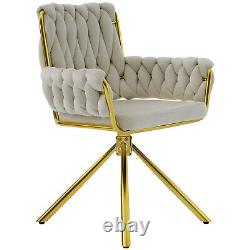 2Pcs Rotatable Dining Chairs Velvet Padded Metal Legs Kitchen Swivel Chair Beige