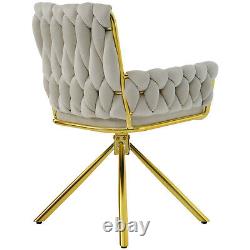 2Pcs Rotatable Dining Chairs Velvet Padded Metal Legs Kitchen Swivel Chair Beige