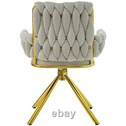 2Pcs Rotatable Dining Chairs Velvet Padded Metal Legs Kitchen Swivel Chair Beige