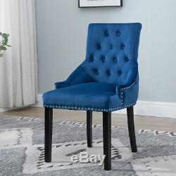 2Pcs Velvet Knocker Accent Button Tufted Dining Chair Upholstered Studded Chairs