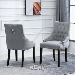 2Pcs Velvet Knocker Dining Chairs Accent Button Tufted Upholstered Studded Chair