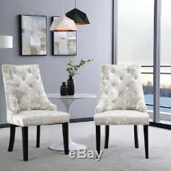 2X Crushed Velvet Upholstered Scoop Back Dining Chairs with Back Ring Kitchen