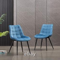 2X Dining Chairs Velvet Set Padded Seat Metal Leg Kitchen Chair Home Office Grey