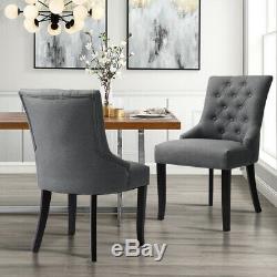 2X Grey Button Tufted High Back Dining Chairs Kitchen Upholstered Chair Fabric