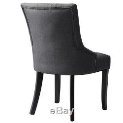 2X Grey Button Tufted High Back Dining Chairs Kitchen Upholstered Chair Fabric