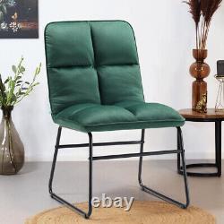2X Upholstered Green Velvet Kitchen Dining Chair Iron Legs Qulited Accent Chairs