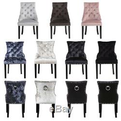 2X Upholstered Wing Button Crushed Velvet Dining Chairs Knocker Rivet Stud Chair