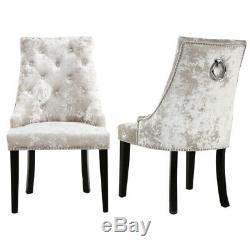 2X Upholstered Wing Button Crushed Velvet Dining Chairs Knocker Rivet Stud Chair
