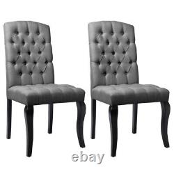 2/4Modern Kitchen Dining Chairs Linen Fabric Padded High Back Button Tufted Seat