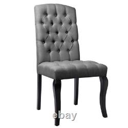 2/4Modern Kitchen Dining Chairs Linen Fabric Padded High Back Button Tufted Seat