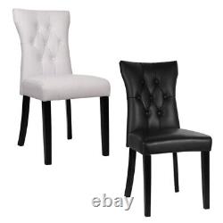 2/4Pcs Upholstered Cushioned Dining Chairs Faux Leather Padded Seat Wooden Legs