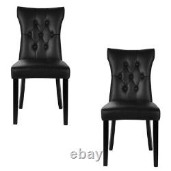 2/4Pcs Upholstered Cushioned Dining Chairs Faux Leather Padded Seat Wooden Legs