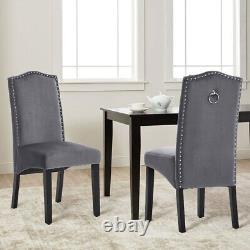 2/4Pcs Upholstered Dining Chairs Velvet Padded Seat Wood Legs Kitchen Chair Home
