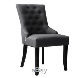 2/4X Tufted Grey Dining Chair Curved Button Upholstered Scoop Side Chairs Fabric