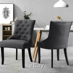 2/4X Tufted Grey Dining Chair Curved Button Upholstered Scoop Side Chairs Fabric
