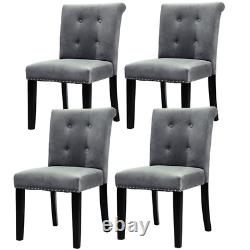 2/4X Velvet Padded Dining Chairs Button Back Knocker Dinning Chair Wooden Legs