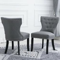2/4/6Pcs Dining Chairs Wing Back Upholstered Fabric Wood Legs Dining Room Gray