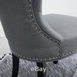 2/4/6Pcs Dining Chairs Wing Back Upholstered Fabric Wood Legs Dining Room Gray