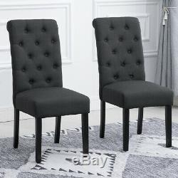 2/4/6 Dark Gray Button Tufted High Back Dining Chairs Fabric Upholstered Kitchen