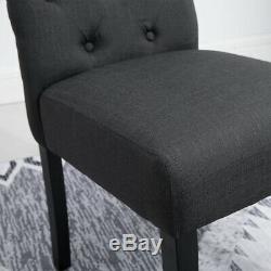 2/4/6 Dark Gray Button Tufted High Back Dining Chairs Fabric Upholstered Kitchen