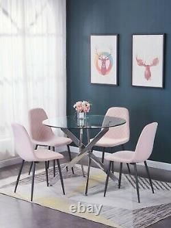 2 4 6 Dining Chairs Set Velvet Padded Seat Metal Legs Kitchen Chair Home Office