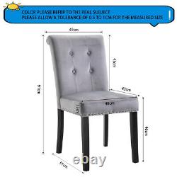 2/4/6 Grey Dining Chair Velvet Rivet High Back Chairs Kitchen Chair With Knocker