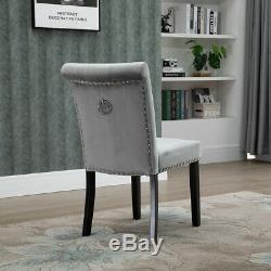 2/4/6 Grey Velvet Dining Chair Kitchen Upholstered Chair Wooden High Back Chairs