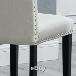 2/4/6 High Back Dining Chair Fabric Upholstered Rivets Kitchen Dining Room Beige