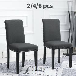 2/4/6 Pcs Dark Grey Fabric Dining Chairs High Back Kitchen Dining Room Wood Legs