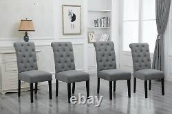 2/4/6 Pcs Dining Chairs Fabric Padded Seat Wooden Legs Dining Room Kitchen Grey