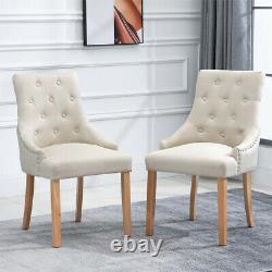 2/4/6 Pcs Dining Chairs Fabric Padded Seat Wooden Legs Dining Room Kitchen Grey