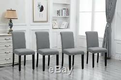 2/4/6 Upholstered High Back Fabric Dining Chairs Wood Legs with Rivets 3 Colors