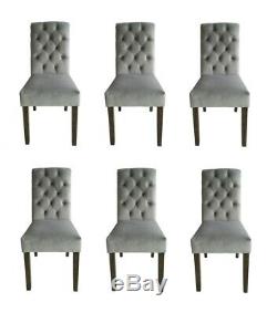 2/4/6 Velvet Dining Chairs High Back Kitchen Upholstered Chair Wooden Light Grey