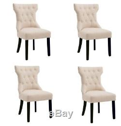 2/4/6pcs Dining Chairs High Back Linen Upholstered Wood Legs Beige Kitchen Chair