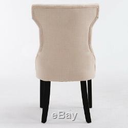 2/4/6pcs Dining Chairs High Back Linen Upholstered Wood Legs Beige Kitchen Chair
